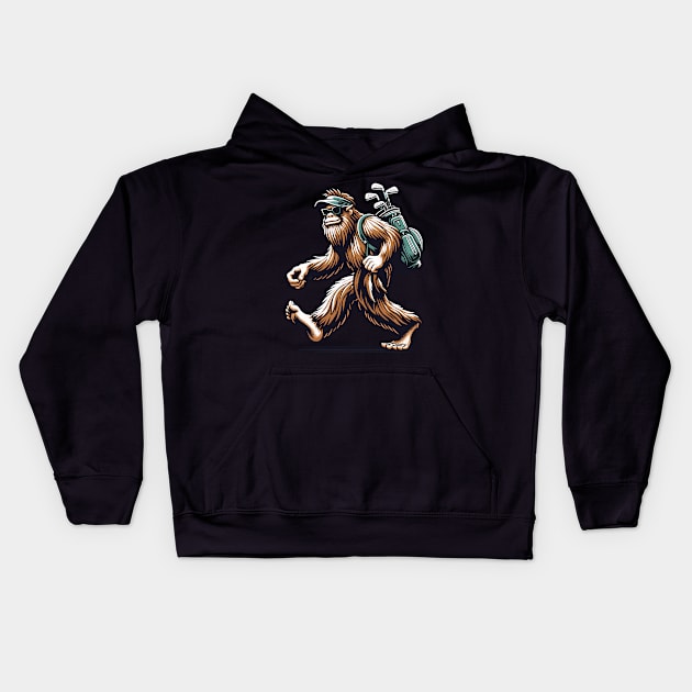 Funny Golf Novelty Sasquatch Bigfoot Golfing Kids Hoodie by KsuAnn